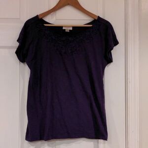 Loft size m soft embroidery collar tunic deep purple